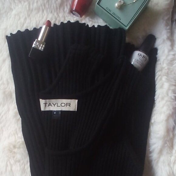 🎀TAYLOR Onyx Mini Sweater Dress w/Faux Fur Collared Cardigan Set  (L) NWT - Picture 10 of 11